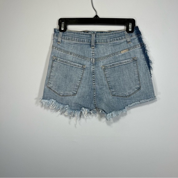 KanCan Shorts Womens Medium Blue Denim Cut Off Side Stripe Distressed High Rise - Picture 2 of 7